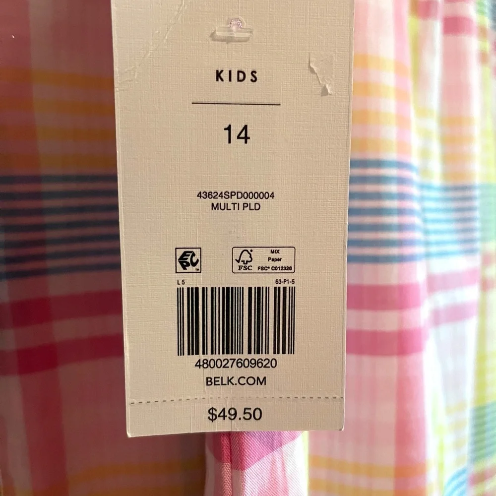 Girls Size 14 Plaid Pastel Dress